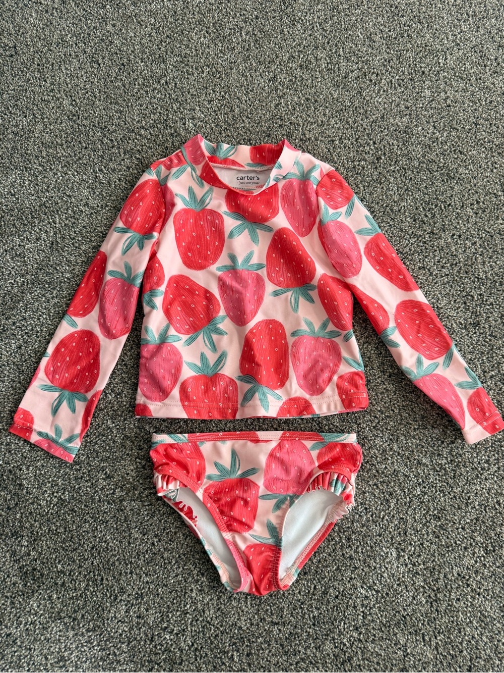 Carter's Pink and Red Strawberry Rashguard Two-Piece Swim Set 3T